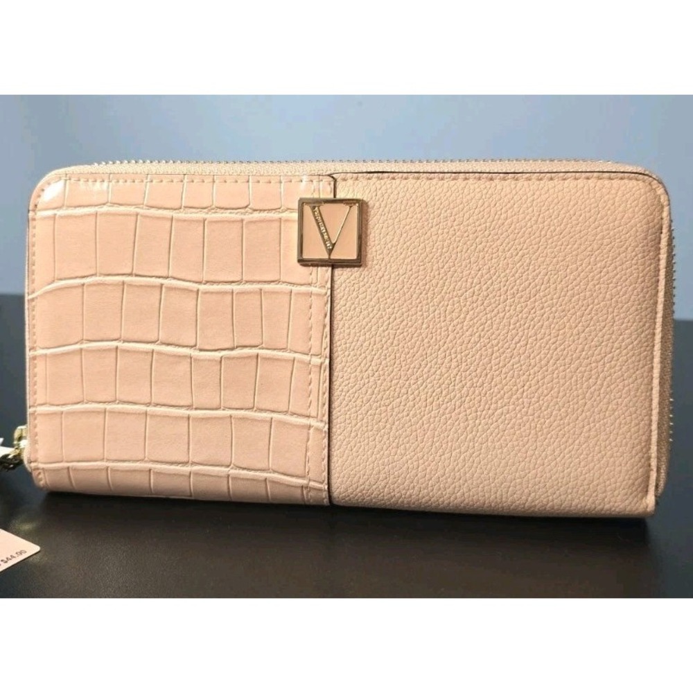 Victoria's Secret Continental Inspired Wallet Double Crocodile Finish Blush Sand